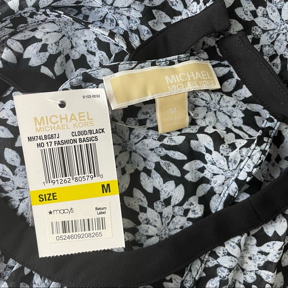 MICHEAL MICHEAL KORS NWT CLOUD NAVY BLUE BLACK FLORAL SLEEVELESS TANK TOP RUFFLE - Picture 6 of 8